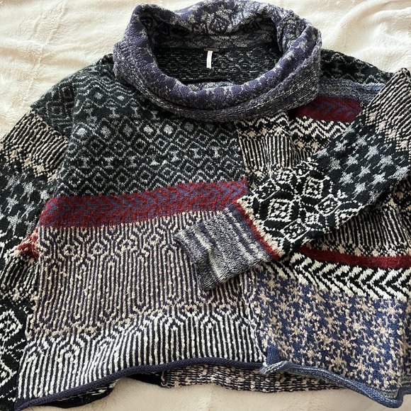 Free People Cowl Neck Favorite Patchwork Sweater Size S - Picture 2 of 3